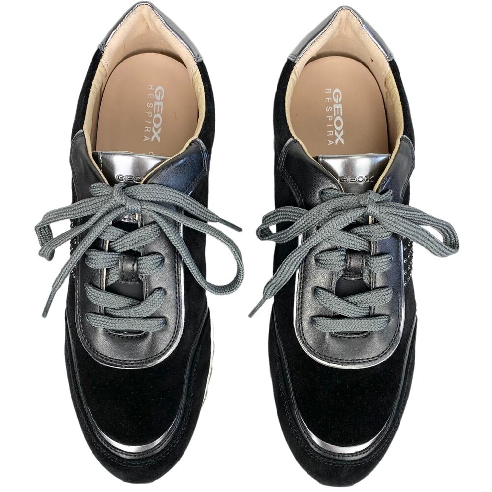 NWOB Geox D Tabelya Women's Sneakers in Black and Gun Metal Grey, Size 8 - Picture 7 of 13